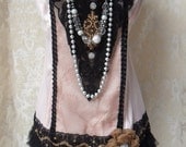 FLAPPER Great Gatsby 1920s Speakeasy Jazz Age Roaring 20s - Vintage Slip Make Over - Black, Peach and Taupe
