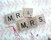 MR & MRS .. NEW Scrabble Tiles .. Customize your own value on the ampersand .. Hand stamped and inked .. Awesome wedding gift