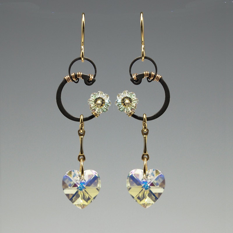Sol II v7: Elegant industrial earrings with crystal ab Swraovski crystals