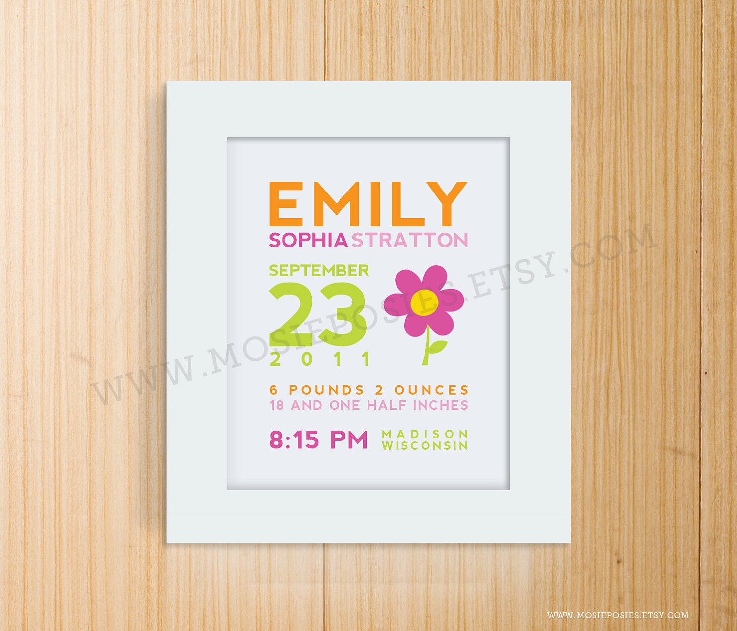 Custom Birth Announcement Print - FLOWER Wall Art