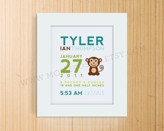 Custom Birth Announcement Print - MONKEY Wall Art