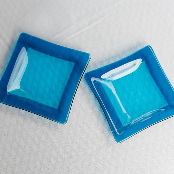 Fused Glass Plates - Deep Blue Ocean - set of two