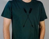 Arrows Hand Screen Printed  Men's Tshirt Forest Green
