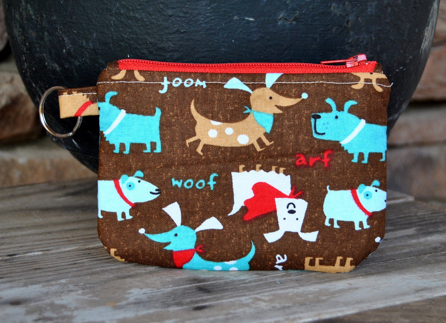 Coin Purse with Key Ring Woof Arf Dog