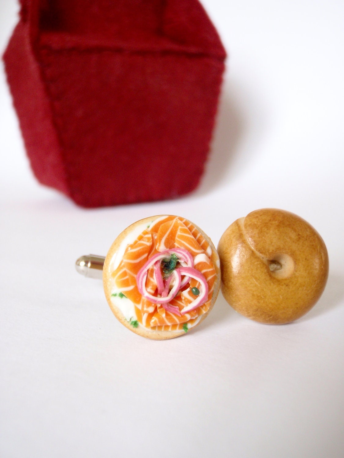 Lox Plain Bagel Cufflinks - Miniature Food Art Jewelry Collectable - Schickie Mickie Original 100% Handmade