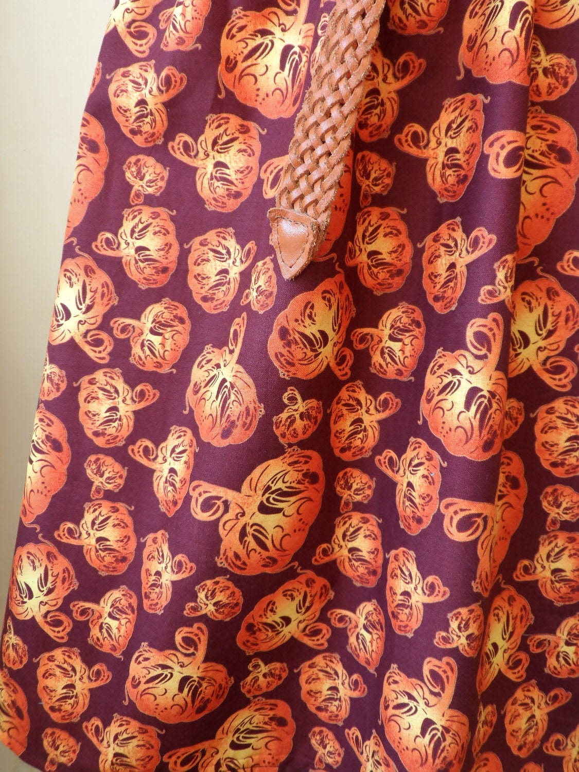 Halloween Party Dress Dark Red Burgandy and Orange Pumpkin Black Cobweb Lace Dress L