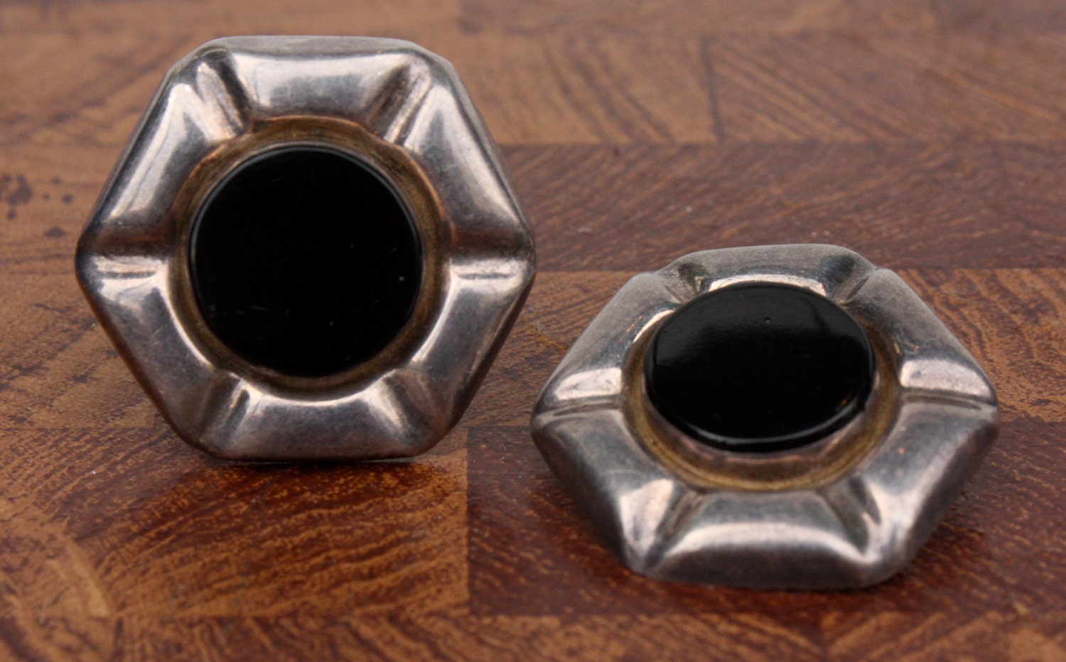 Taxco Sterling and Onyx Clip-on Earrings
