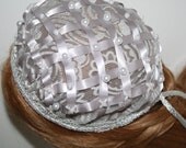 House of Borgia inspired, SILVER & WHITE, Renaissance Juliet Cap, Caul Cap,SCA, hair accessory,caul headdress, Elizabethan,  Medievil,