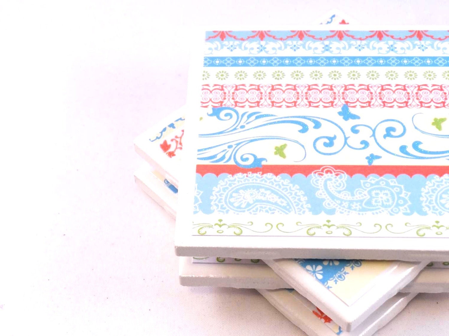 Sale Tile Coasters - Pastel Variety Show - Set of 4 Tile Coasters