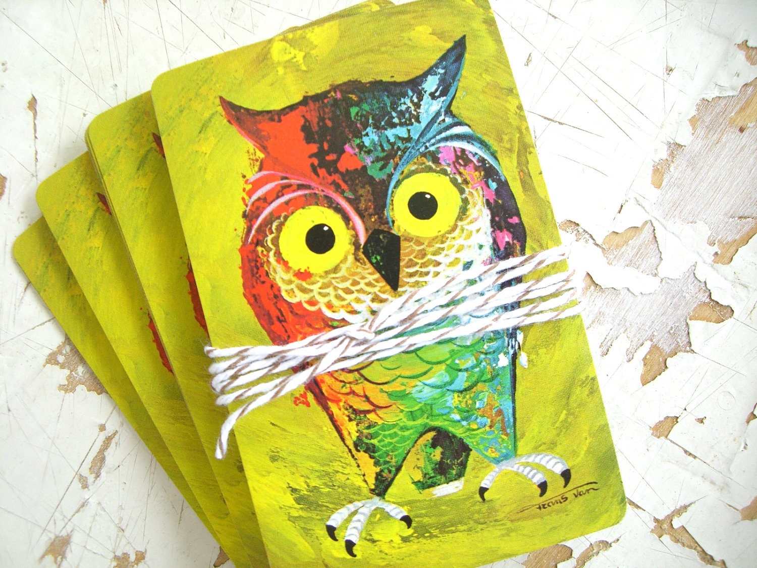 Vintage OWL Playing Cards,  A Set of 6 Cards, A CoLoRfuL OwL
