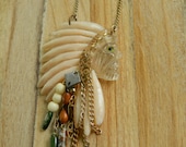 Indian Chief necklace - lucite Indian chief pendant and various vintage/reused beads and baubles