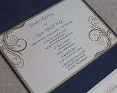 Elegant Wedding Invitations, Navy Blue Pocketfold Wedding Invites, Wedding Stationery