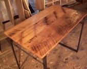Reclaimed wormy chestnut computer desk with industrial metal base