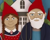 Mini art print - Gnomerican Gothic (Gnomes) - 4x6 print of an original paper sculpture by Tiffany Budzisz