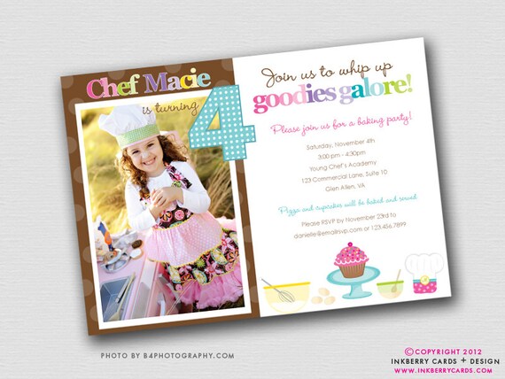 Let's Cook - Baking Birthday Party Photo Invitation (Digital File - Printed Cards Also Available) Il_570xn