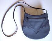 Dark Blue Leather Purse - Crossbody Style - Medium Round
