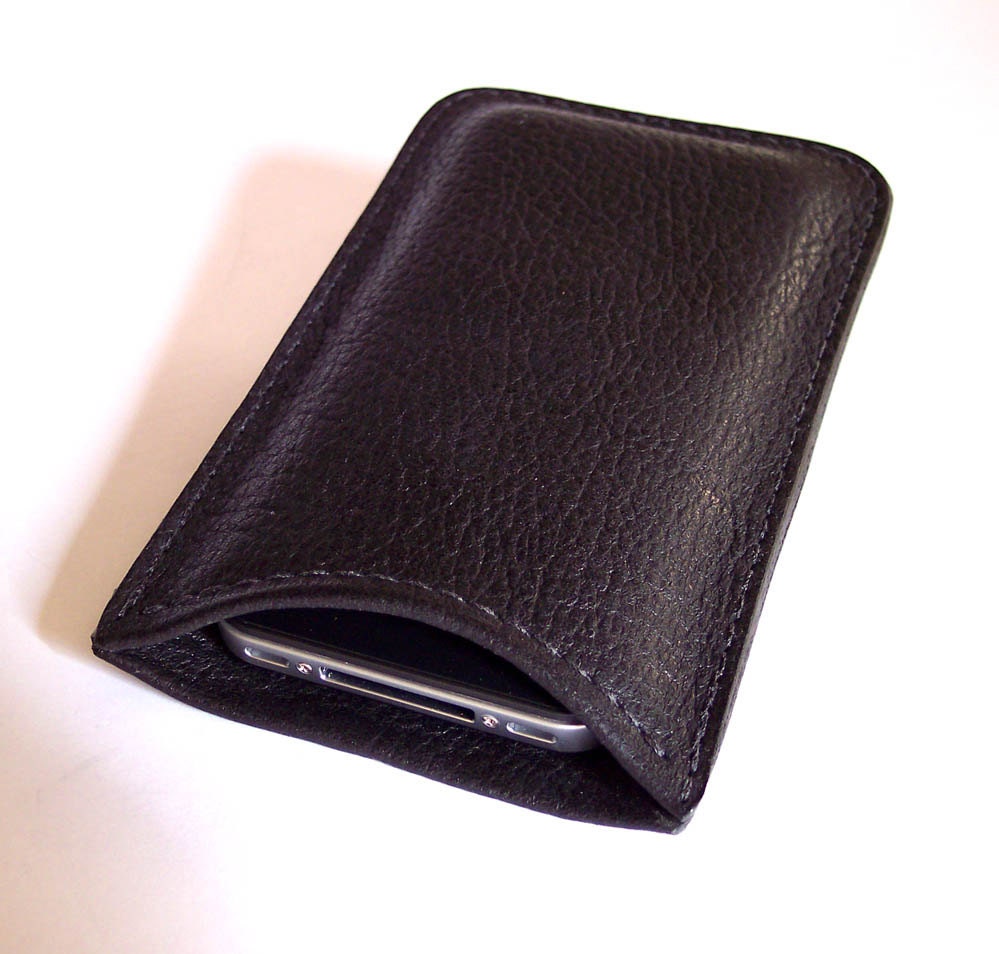 Leather iPhone 4S or 4 Case - Black Pebble-Grain Leather