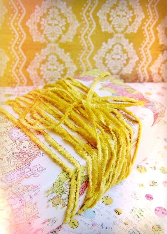Lemon Sorbet Fizz slim ribbon luxe vintage style fringe trim fabulous embellishment and wrap supply - 15 yards