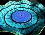 Hand Painted Recycled Record Footed Bowl Stand - Turquoise and Purple - Free Shipping