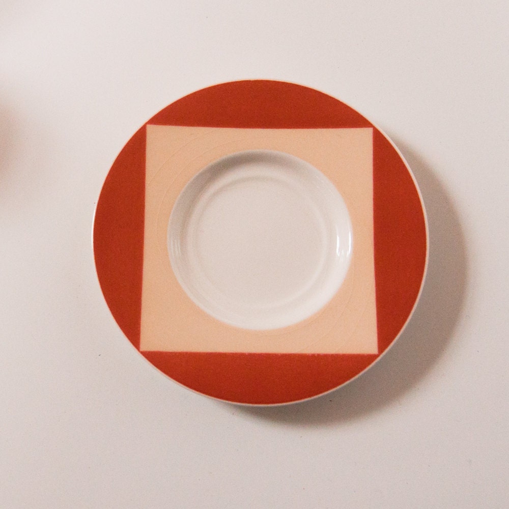 Vintage Orange and Cream Modern Geometric Espresso Cups and Saucers Made In Italy