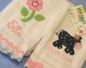 Flower and Frills in Pink - Appliqued Burp Cloth for a Girl