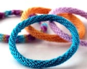 Crochet Bracelet Fiber Bracelet  Bangle Fine Thread Icord Dark Teal