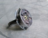 RING sterling silver with vintage carved shell button and recycled 18k dots