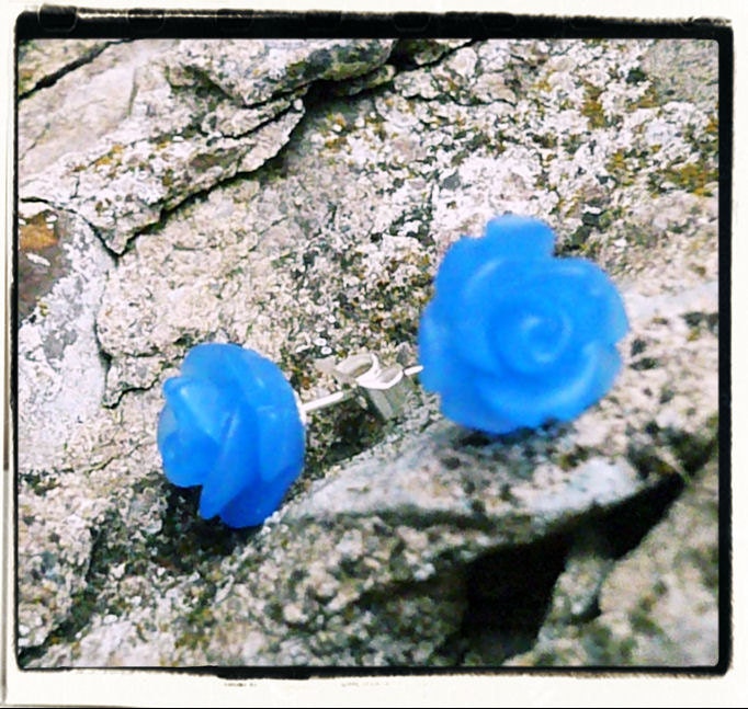 NEW Lil Frosted Blue Aura Rose Flower Stud Earrings