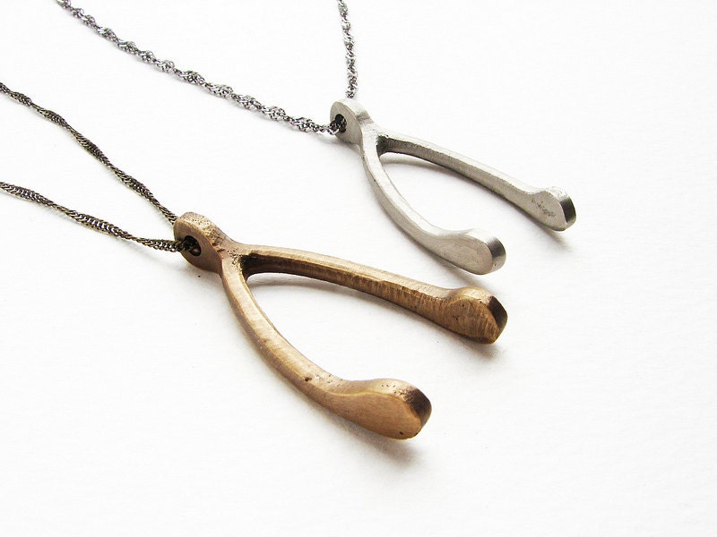 Rustic Wishbone Necklace - Medium size antique silver wishbone - silver wishbone necklace Black Friday FREE SHIPPING SALE - soradesigns