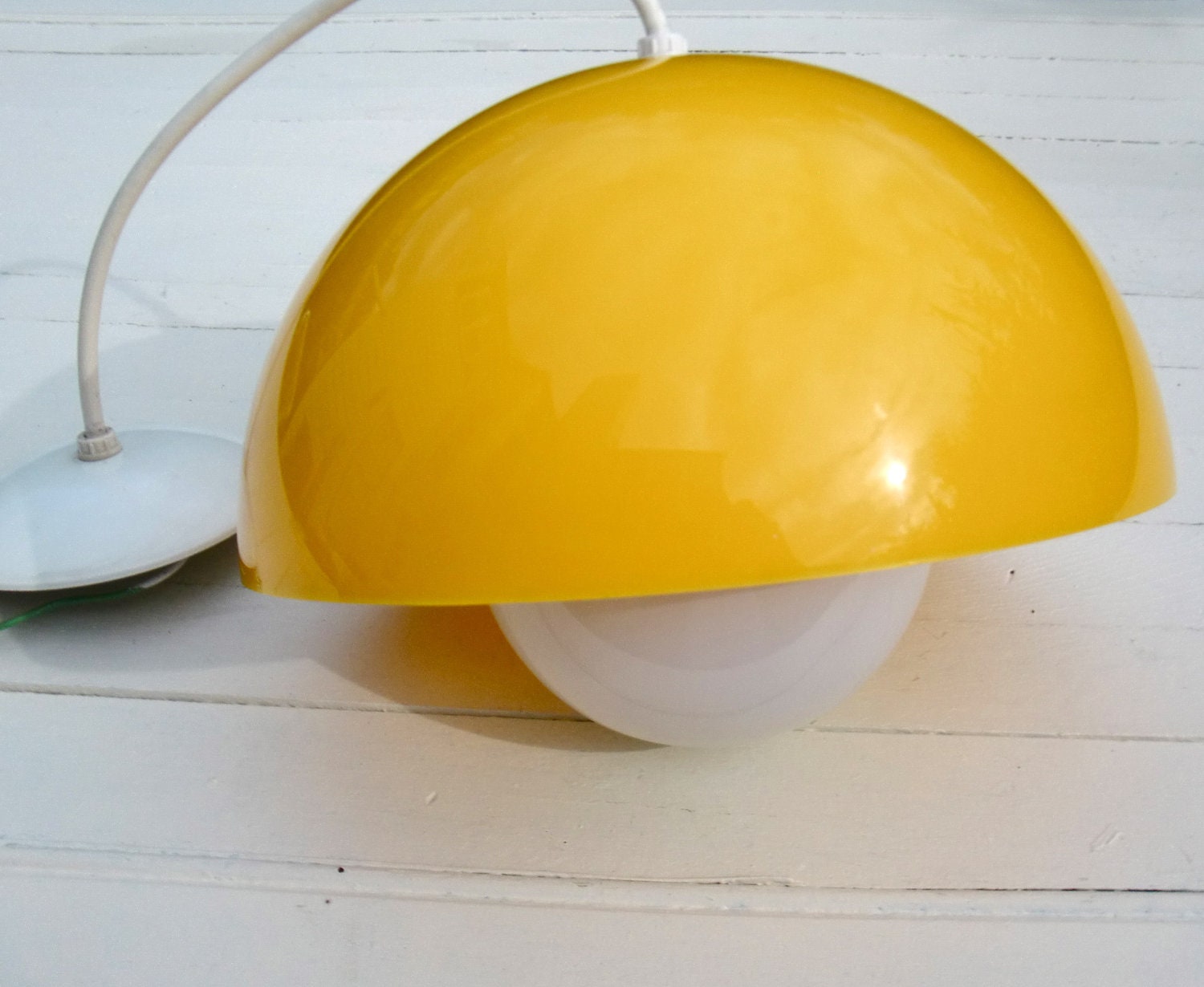 Vintage Bright Yellow Mushroom Dome Pendant Lamp - Acrylic Dome Shade
