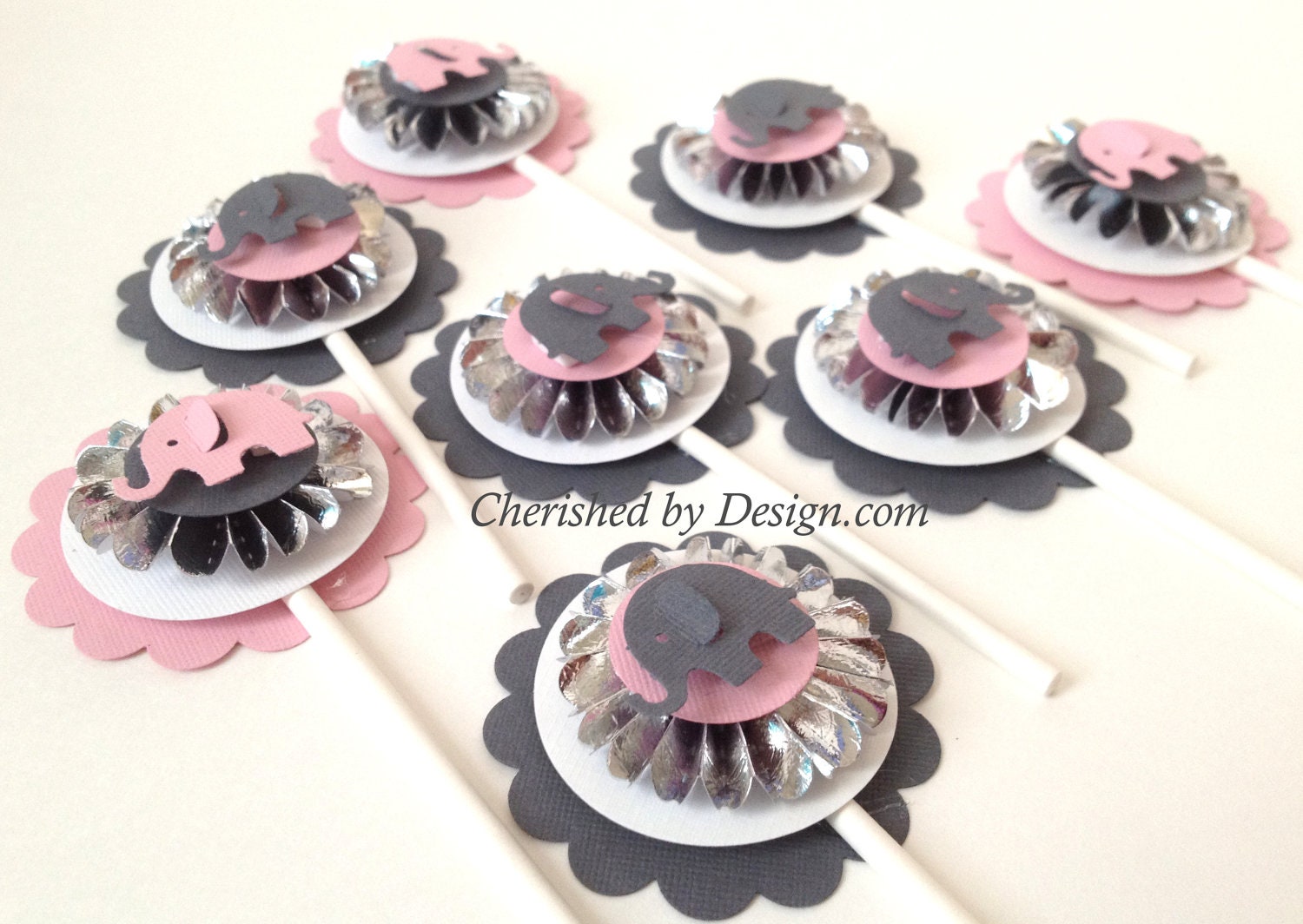 Set of 8 Pink Elephant Themed Cupcake Toppers Il_570xn
