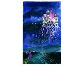 Uprooted house, archival art print of original illustration