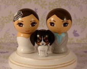 Custom Wedding Cake Toppers Hand Painted on Wooden Kokeshi Dolls Medium with Base and Pet