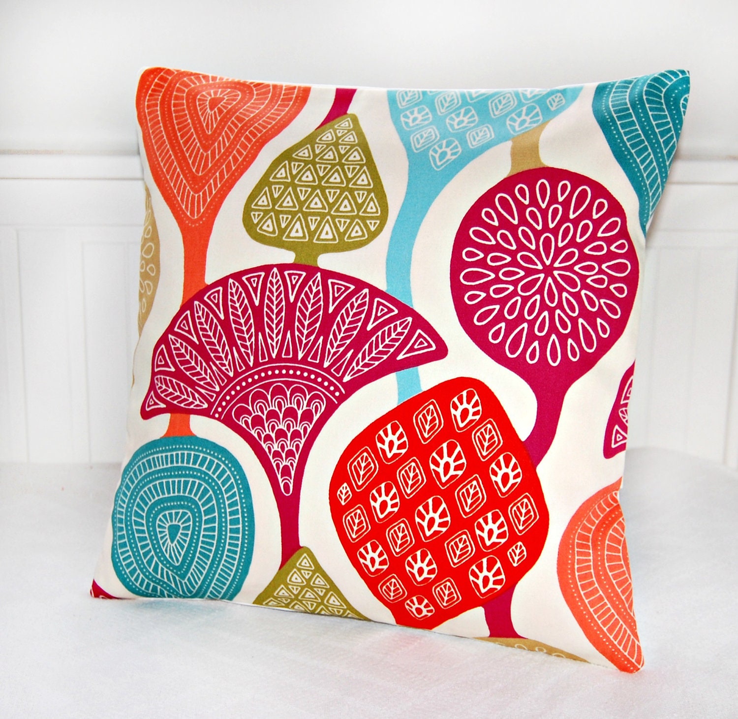 decorative pillow cover teal pink green red retro style cushion cover,  pillow cover 16 inch