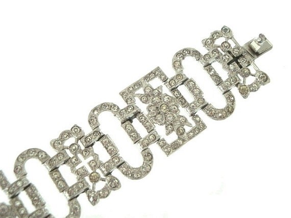 Art Deco Bracelet Wide Vintage Rhinestone Original Book Piece 1920s Wedding Jewelry