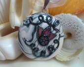 Swirls and Squiggles White and Black Round Lentil Necklace Polymer
