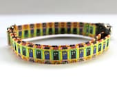 Mini Tardis cat collar in Pop Art multi colors with neon green, yellow, and blue...perfect for Doctor Who fans
