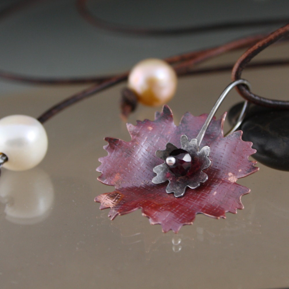 Mixed Metal Flower Spur on Leather with Pearls