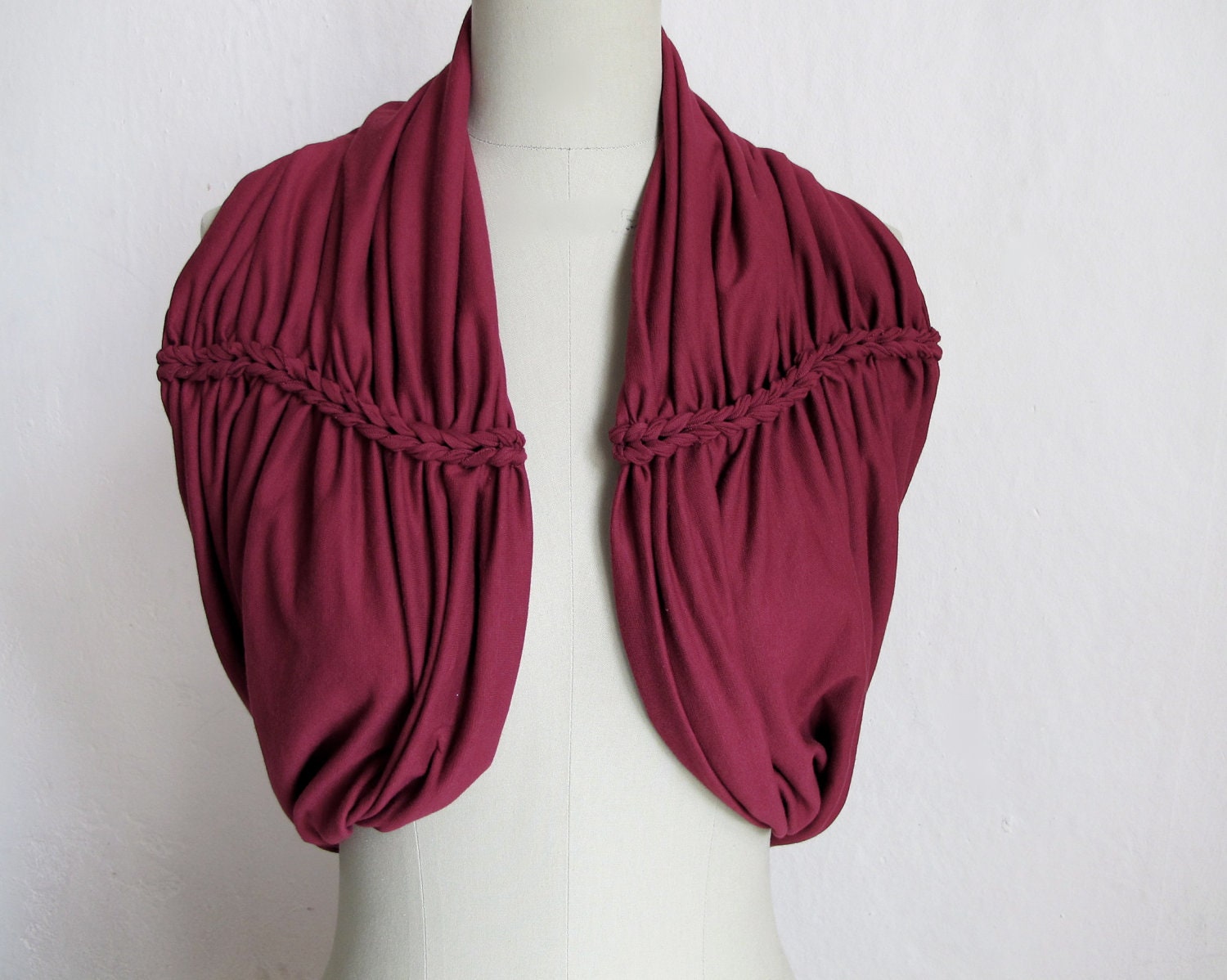 braided neckcowl jersey in bordaux burgundy