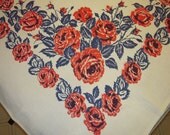 Vintage Tablecloth Roses in Red White & Blue