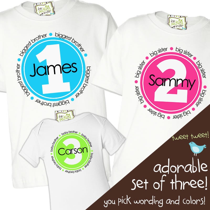 Matching Sibling shirts-big brother, big brother, baby sister adorable circle matching sibling set of 3 for any big/little combination