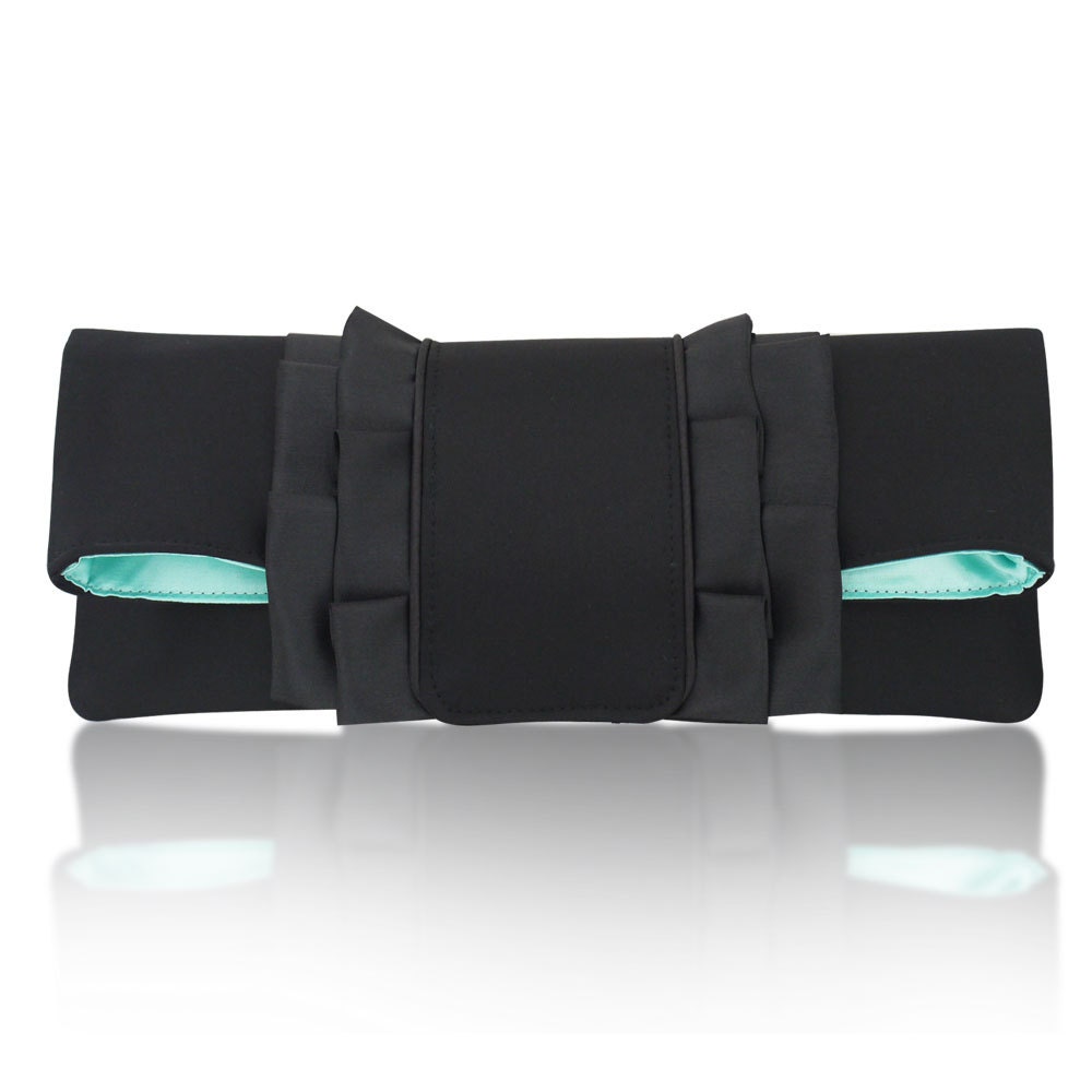 Black and tiffany blue satin Olivia clutch purse