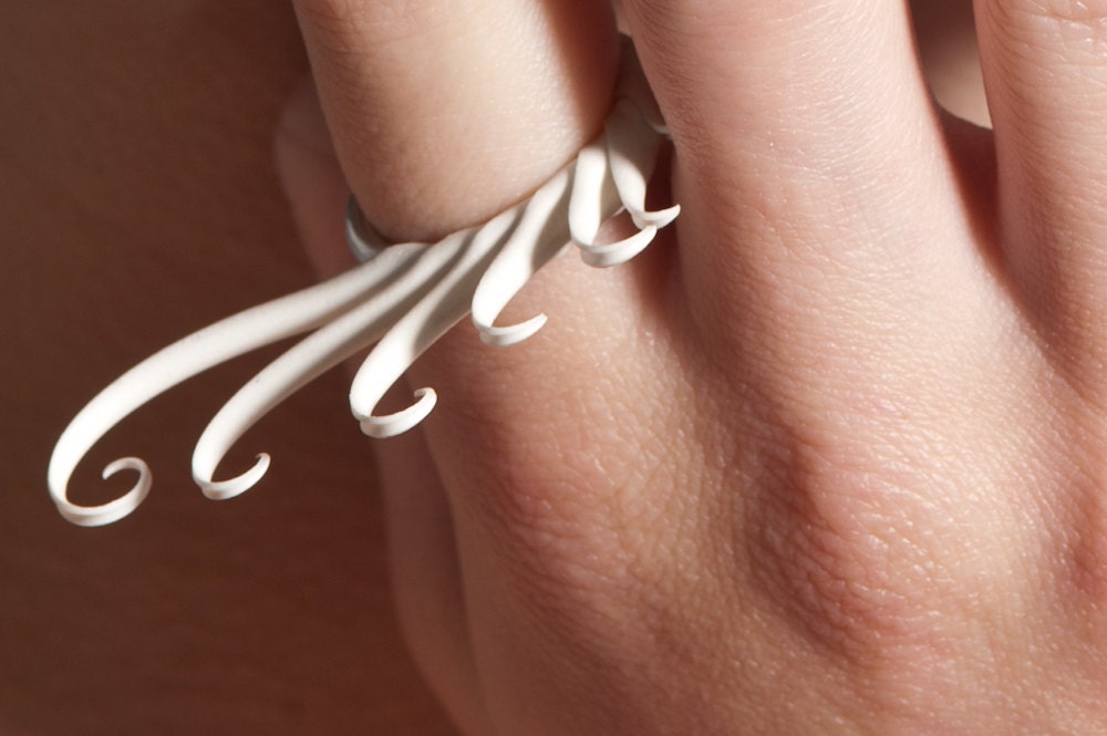 White 7 Spike Plume Ring - made to order