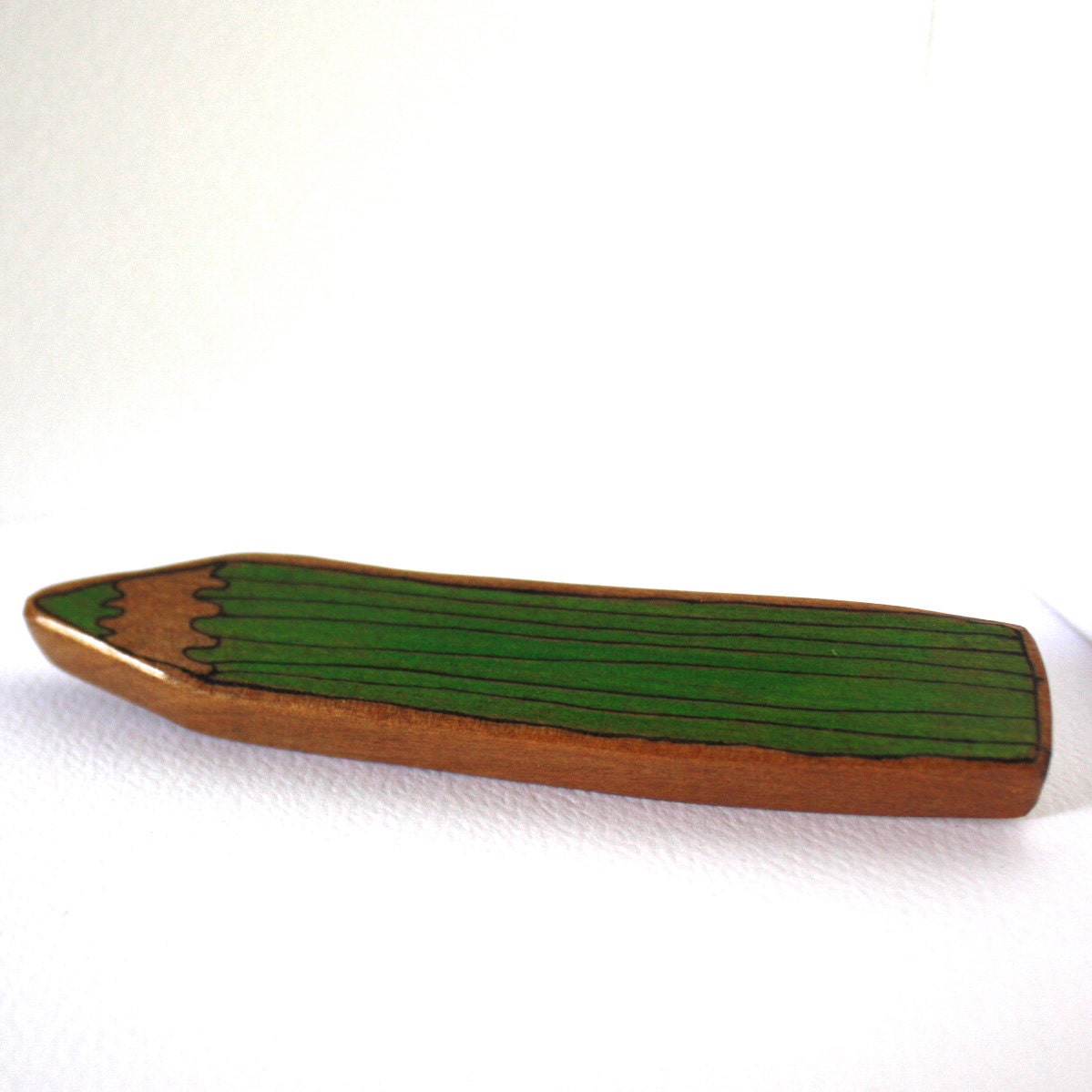 Green Pencil Wood Brooch - repurposed recycled reclaimed salvaged eco