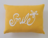 Pillow Cover. Cushion Cover. Smile Flower in White on Mustard Yellow linen - 12 x 16 inches by Sweetnature Designs