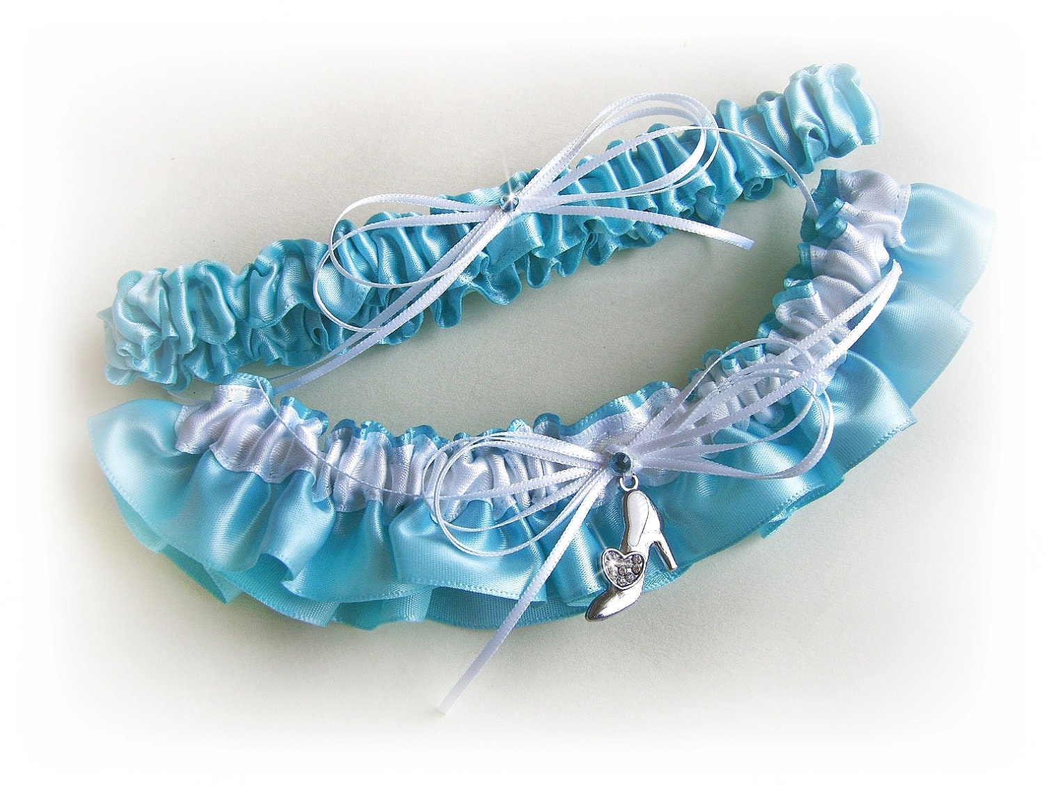 Fairytale Bridal Garters Cinderella Slipper Keepsake and Toss Garter Set, Something Blue