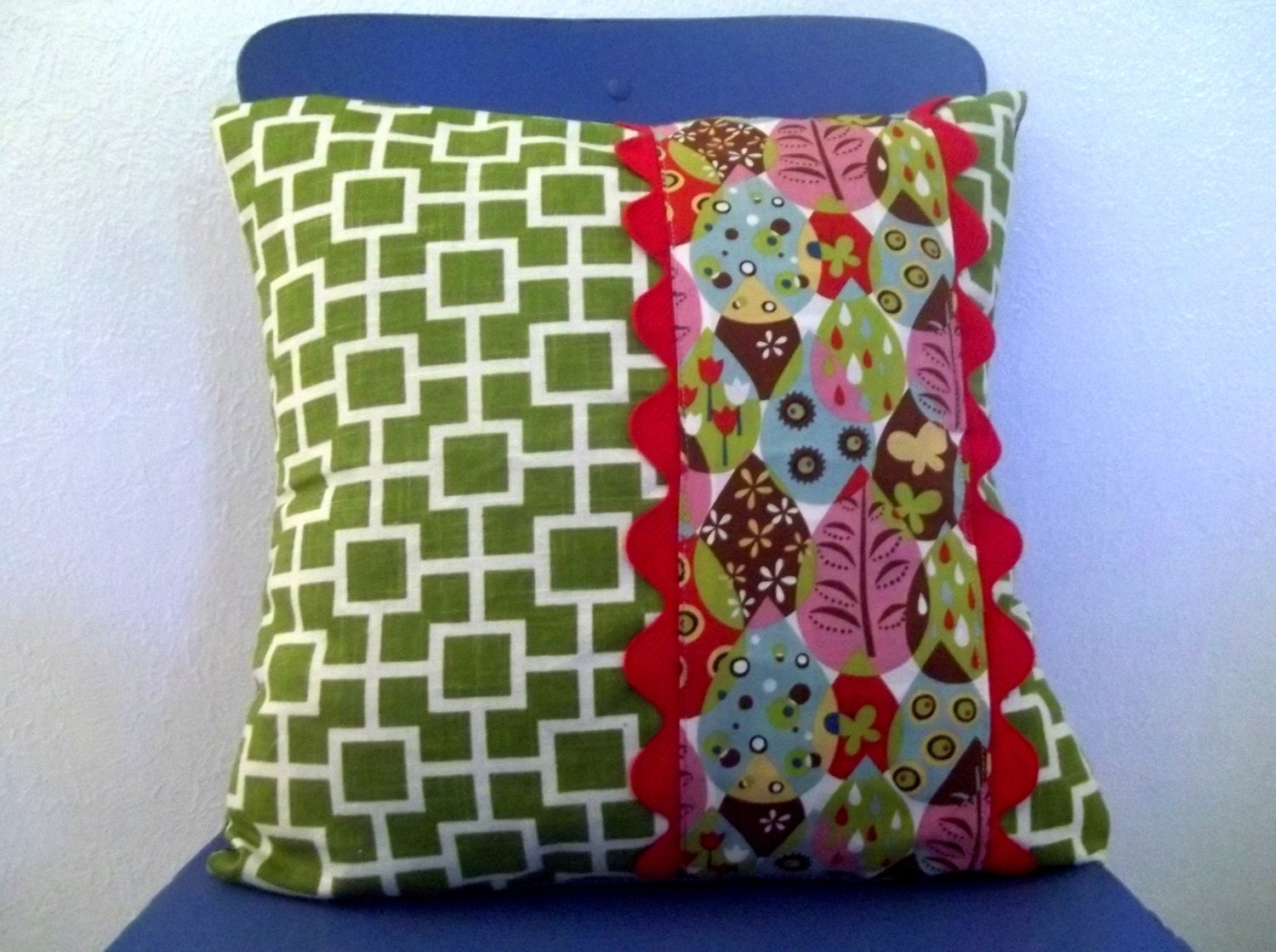 Decorative Throw Pillow Cover, Green Geometric, Woodland Print