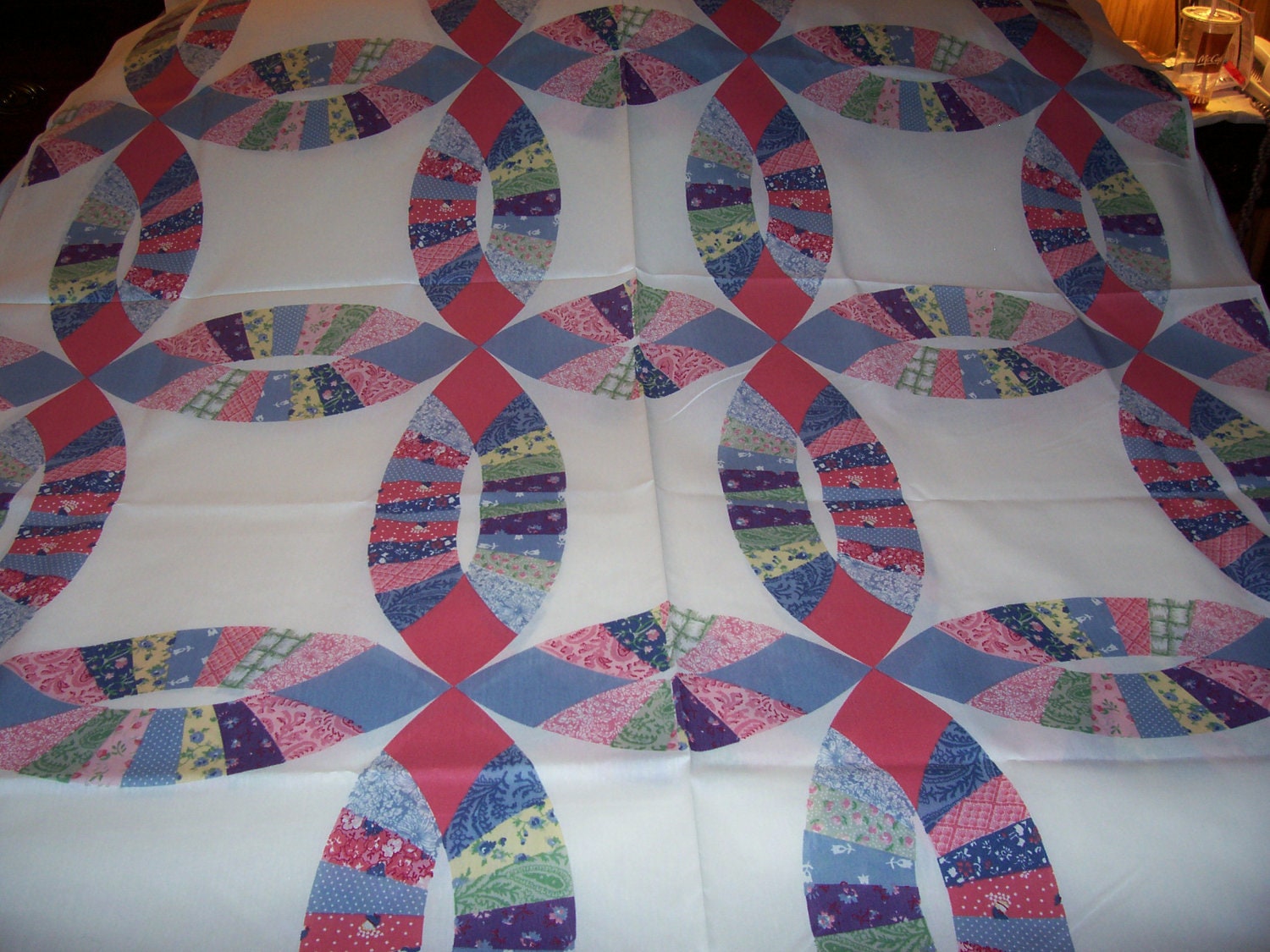 Double Wedding Ring Cheater Quilt Cotton Fabric Over 2 by quilty61