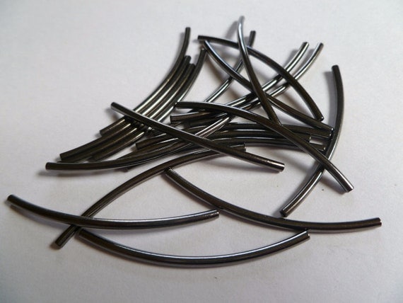 Bead, gunmetal-plated brass, 45x2mm curved tube. Sold per pkg of 20.