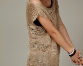 Hand knitted sweater - Silky cotton Tunic in Golden Wheat